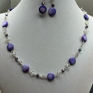Purple and Silver Beaded Necklace with Intricate Design